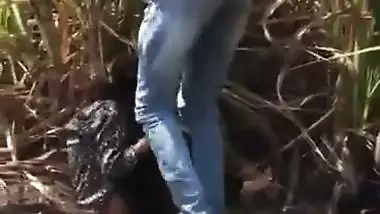 Indian outdoor sex of a guy and his GF in the bushes