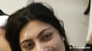 Horny slut gets facialized with her lover’s cumload